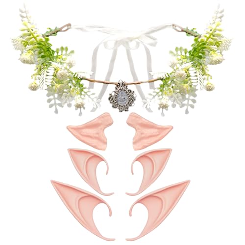 EUPSIIU Stirnband mit Elfenohren 3 Paar Waldblumenkrone Waldfee Strass Stirnband Kopfschmuck, Party Elfen Ohren Cosplay Zubehör for Kinder Erwachsene Halloween Karneval Partydekorationen EUPSIIU Stirnband mit Elfenohren 3 Paar Waldblumenkrone Waldfee Strass Stirnband Kopfschmuck, Party Elfen Ohren Cosplay Zubehör for Kinder Erwachsene Halloween Karneval Partydekorationen von EUPSIIU