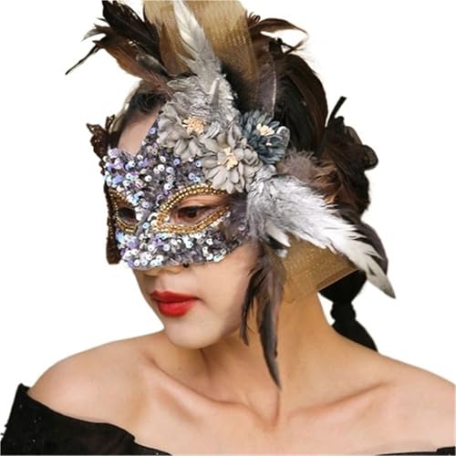 EURDFHY Feder Maske Blumenfedermaske Spitze Maskerade Halbgesichtsmaske Partyzubehör(Style 1) von EURDFHY