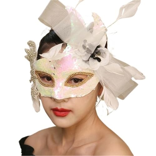EURDFHY Feder Maske Blumenfedermaske Spitze Maskerade Halbgesichtsmaske Partyzubehör(Style 6) von EURDFHY