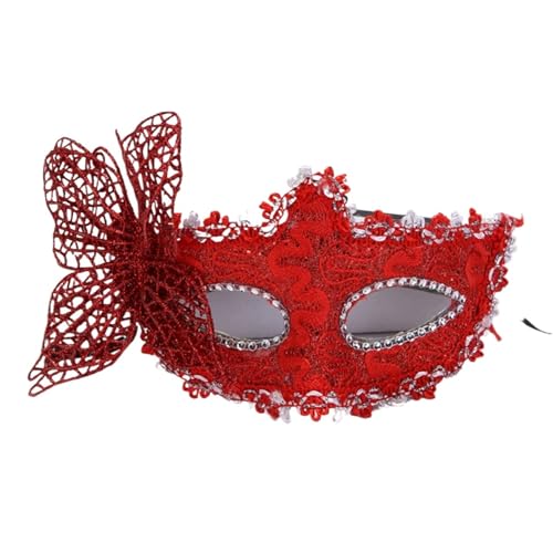 EURDFHY Feder Maske Feder Augenmaske Maskerade Prinzessin Halbgesichtsmaske Schutz Spitze Applikation(Red) von EURDFHY