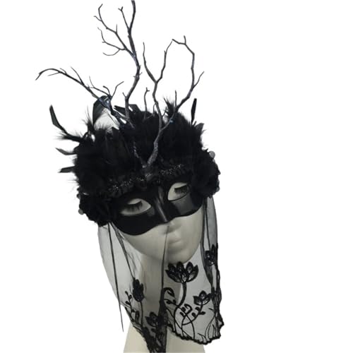 EURDFHY Feder Maske Federmaske Zweige Feder Kopfbedeckung Party Make-up Requisiten Zubehör Gesichtsschleier(Black) von EURDFHY