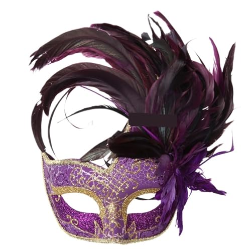 EURDFHY Feder Maske Federmasken Halbgesichts-Partymasken Hochzeit Prinzessin Maskenball Halloween(Purple Long feather) von EURDFHY