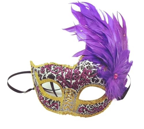 EURDFHY Feder Maske Federmasken Halbgesichts-Partymasken Hochzeit Prinzessin Maskenball Halloween(Purple short feather) von EURDFHY
