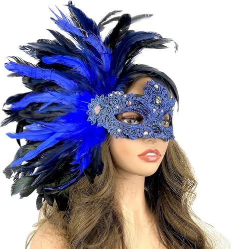 EURDFHY Feder Maske Frauen Feder Maskerade Maske Halloween Hochzeit Graduierung Party(Blue (Medium)) von EURDFHY