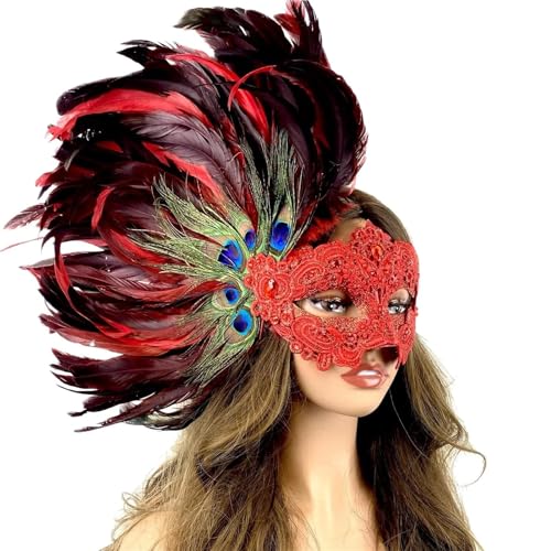 EURDFHY Feder Maske Frauen Feder Maskerade Maske Halloween Hochzeit Graduierung Party(Red (Large)) von EURDFHY