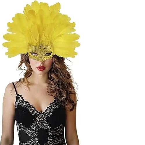 EURDFHY Feder Maske Gefiederter Kopfschmuck mit Maske, Maskenkostüm-Zubehör for Weihnachtsfeier-Requisiten und Bühnenkostüm(Yellow) von EURDFHY