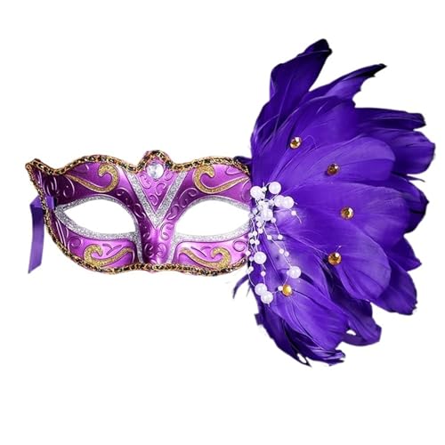 EURDFHY Feder Maske Maskerade-Federmaske for Frauen, mehrfarbig, Prinzessinnenmaske, Halloween-Federmasken(PURPLE) von EURDFHY