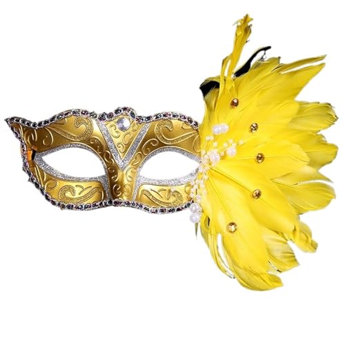 EURDFHY Feder Maske Maskerade-Federmaske for Frauen, mehrfarbig, Prinzessinnenmaske, Halloween-Federmasken(Yellow) von EURDFHY