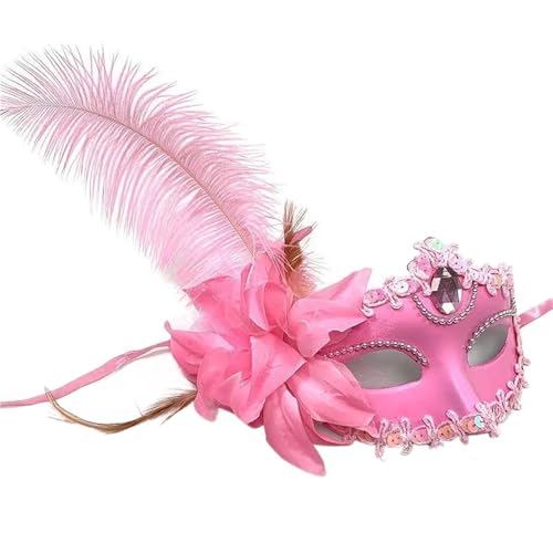 EURDFHY Feder Maske Maskerade Maske for Frauen Pfauenfedern Halbgesichtsmaske Party Performance(Pink) von EURDFHY