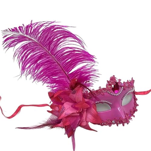 EURDFHY Feder Maske Maskerade Maske for Frauen Pfauenfedern Halbgesichtsmaske Party Performance(Rose red) von EURDFHY