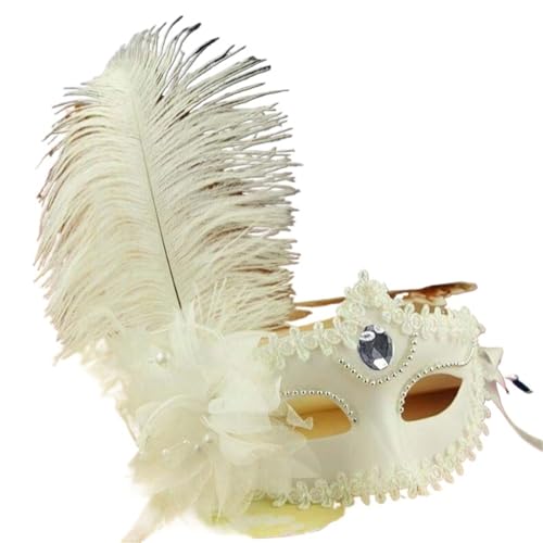EURDFHY Feder Maske Maskerade Maske for Frauen Pfauenfedern Halbgesichtsmaske Party Performance(White) von EURDFHY
