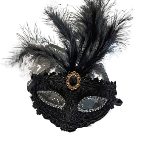 EURDFHY Feder Maske Party Maske Frauen Maskerade Pfauenfedern Halbe Gesichtsmaske Kostüm Maske(Black) von EURDFHY