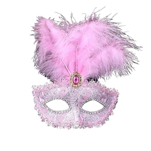 EURDFHY Feder Maske Party Maske Frauen Maskerade Pfauenfedern Halbe Gesichtsmaske Kostüm Maske(Pink) von EURDFHY