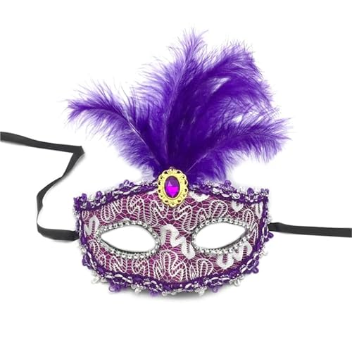 EURDFHY Feder Maske Party Maske Frauen Maskerade Pfauenfedern Halbe Gesichtsmaske Kostüm Maske(Purple) von EURDFHY