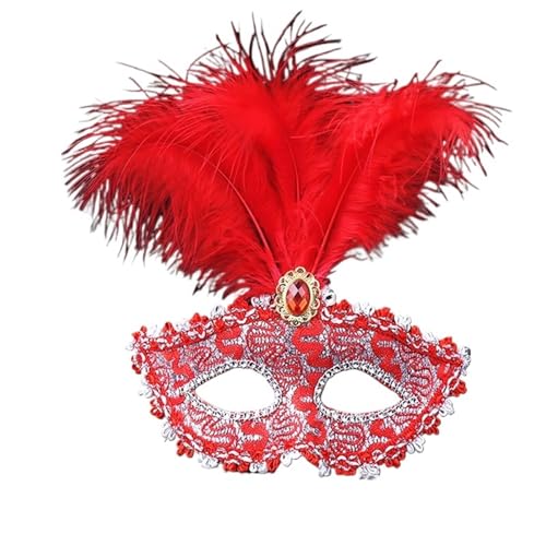 EURDFHY Feder Maske Party Maske Frauen Maskerade Pfauenfedern Halbe Gesichtsmaske Kostüm Maske(Red) von EURDFHY