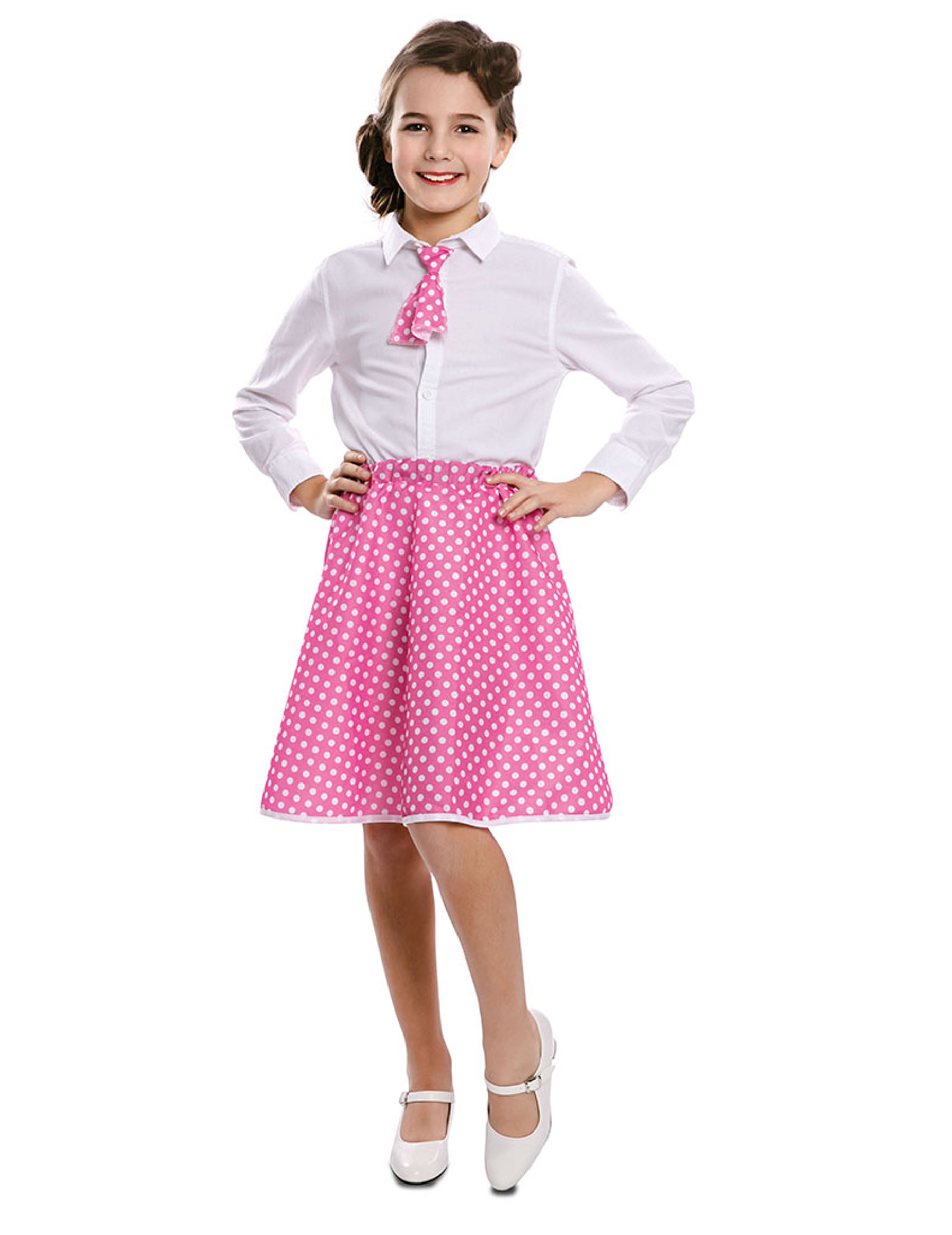 50er Jahre Pin-up Kostüm für Mädchen weiss-rosafarben von EUROCARNAVALES