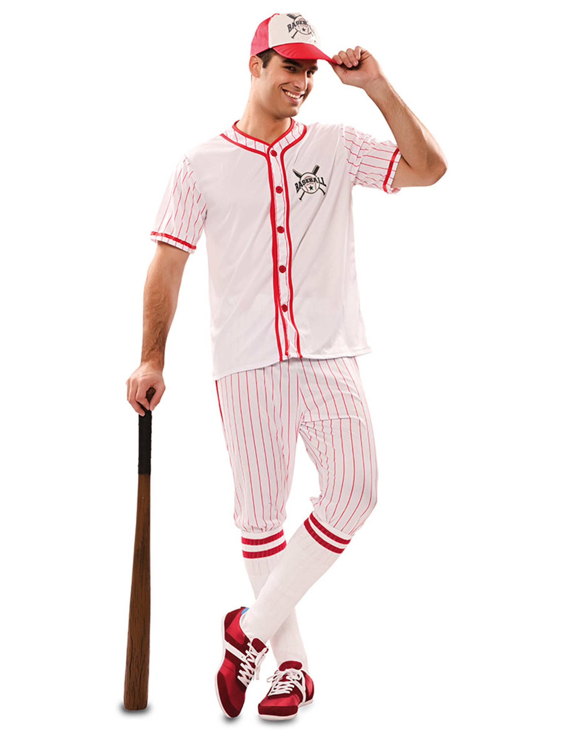 Baseball-Kostüm für Herren Faschingskostüm weiss-rot von EUROCARNAVALES