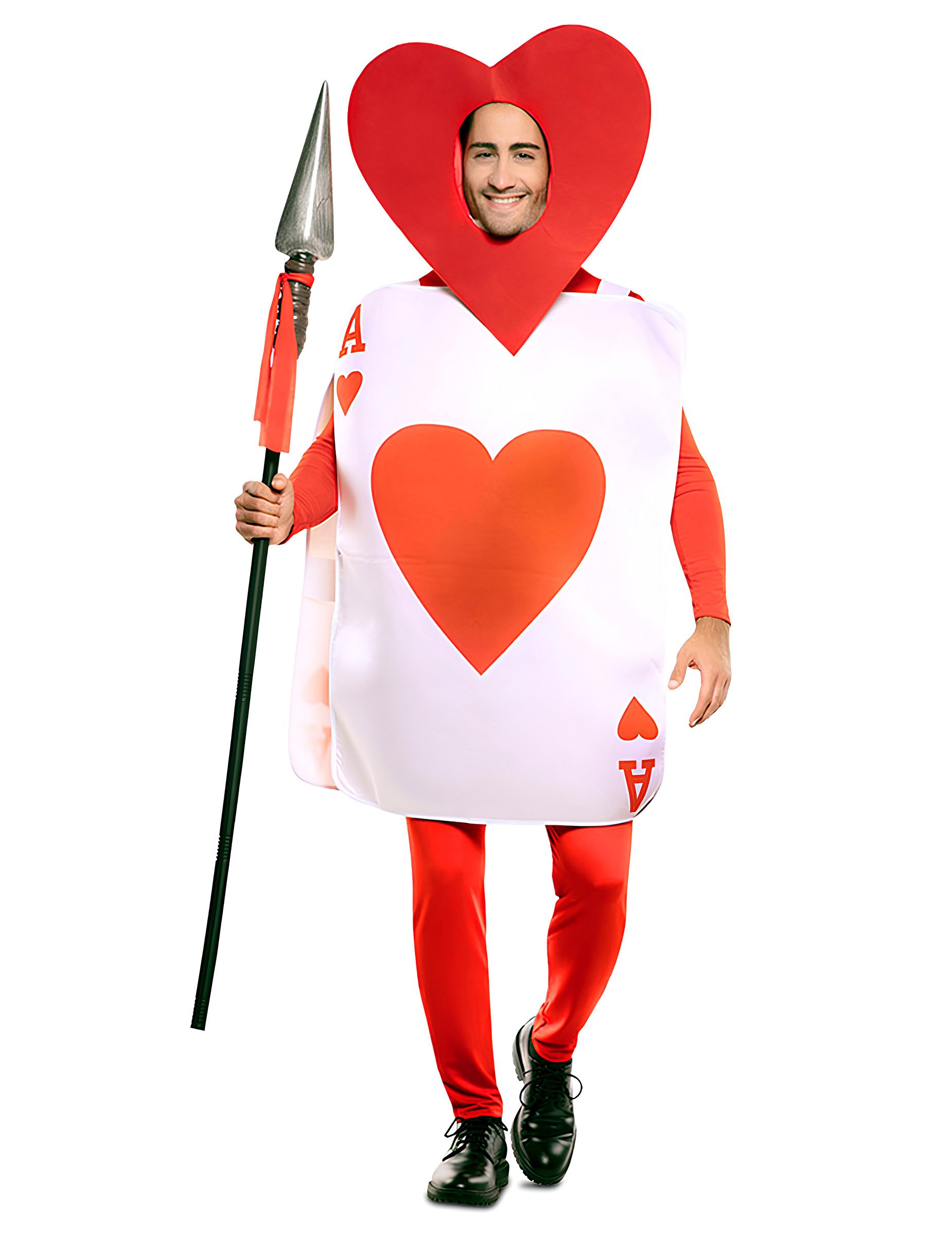 Herz Ass Kostüm Spielkarte Erwachsene weiß-rot von EUROCARNAVALES