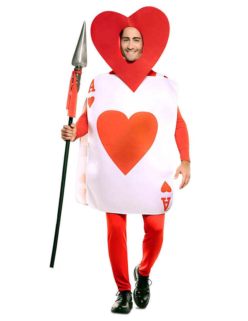 Herz Ass Kostüm Spielkarte Erwachsene weiß-rot von EUROCARNAVALES