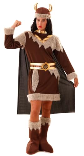 Eurocarnavales Kostüm Wikinger Frau Odeta S- XXL Kleid braun Fasching Seeräuberin (M/L) von Krause & Sohn