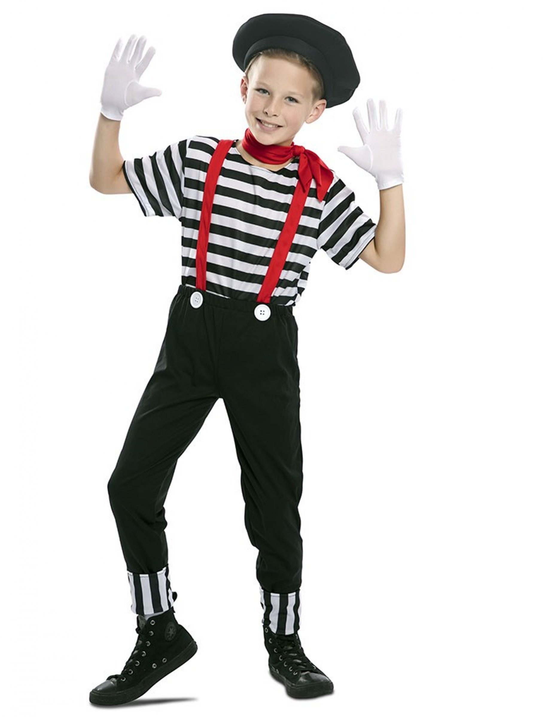 Pantomime-Kostüm für Jungen Faschingskostüm schwarz-weiss-rot von EUROCARNAVALES