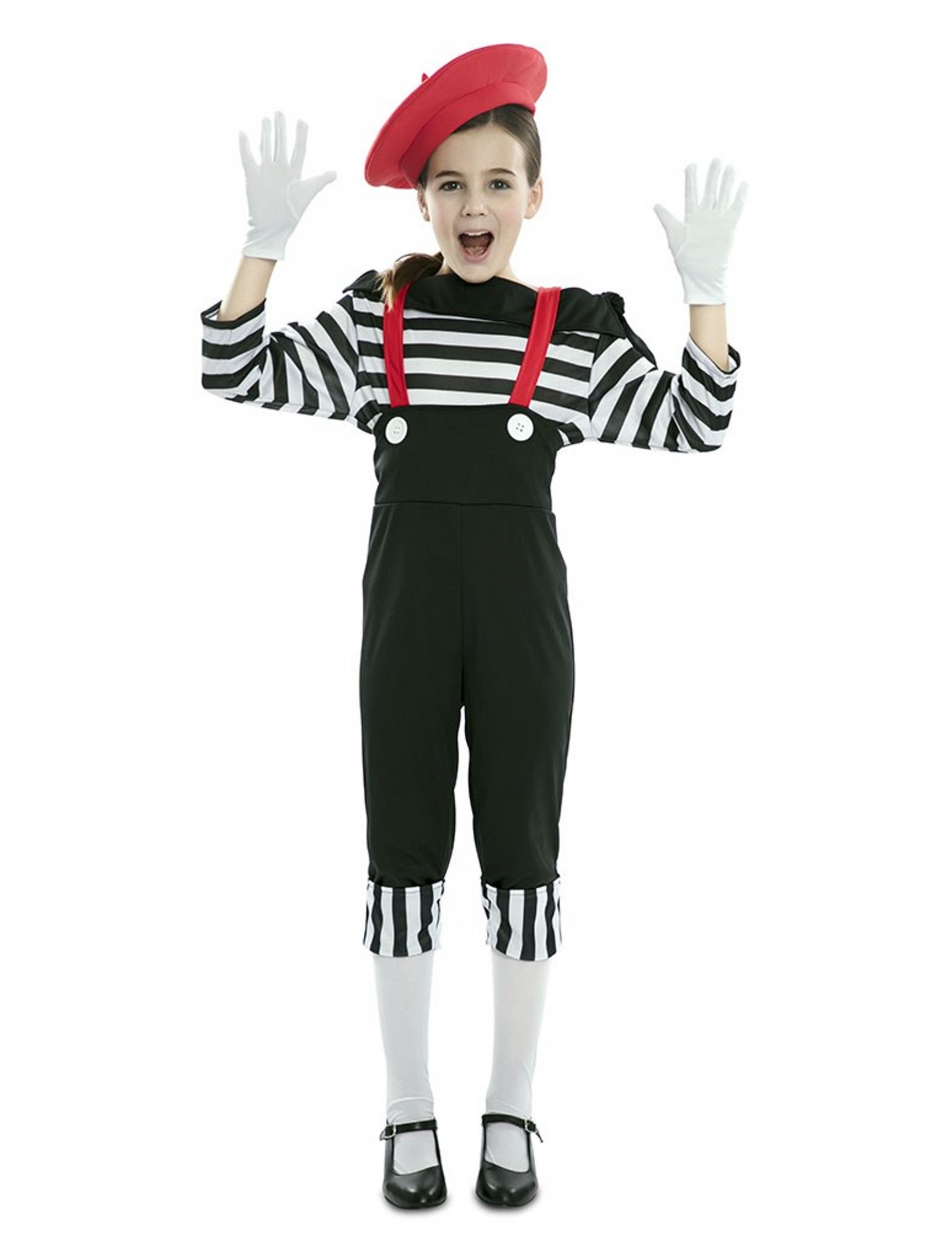 Pantomime-Kostüm für Mädchen Faschingskostüm schwarz-weiss-rot von EUROCARNAVALES
