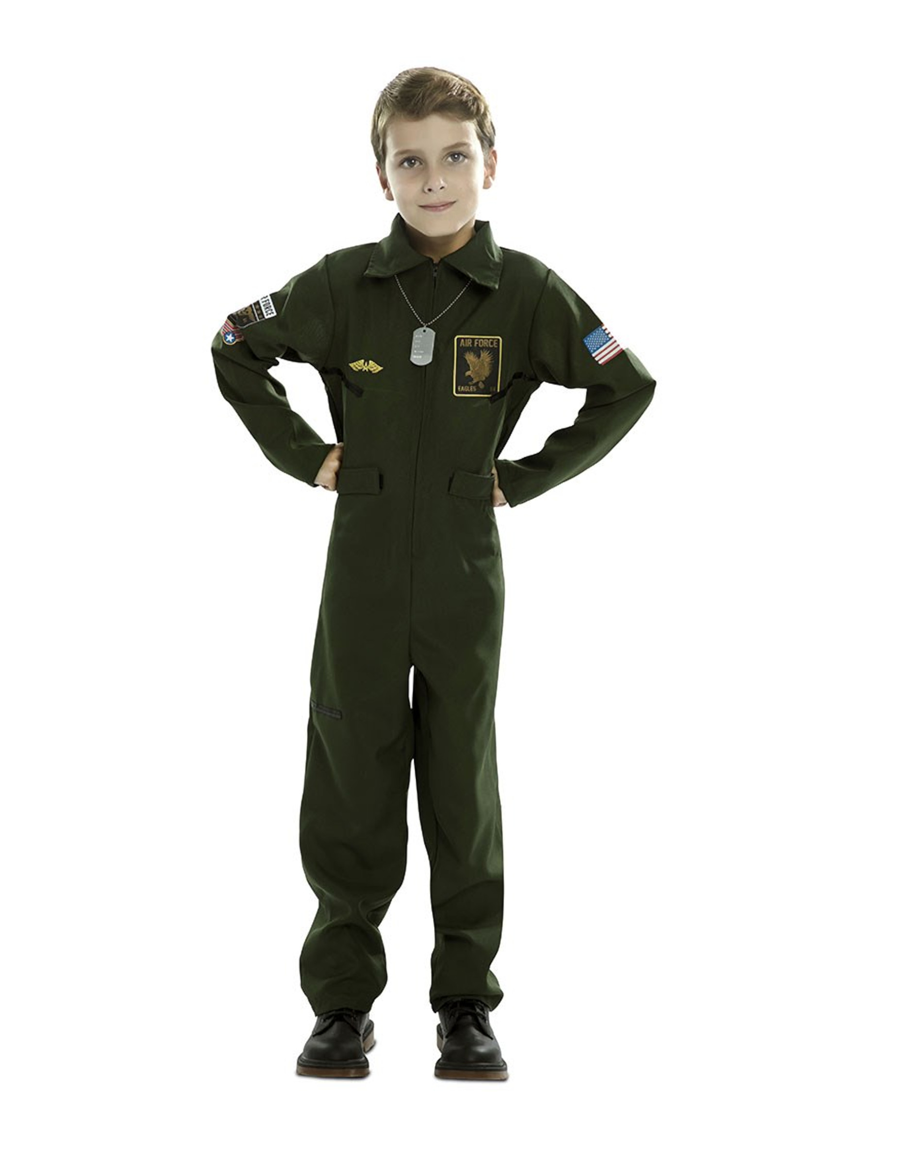 Piloten-Jungenkostüm Kampfpilot Faschingskostüm dunkelgrün von EUROCARNAVALES