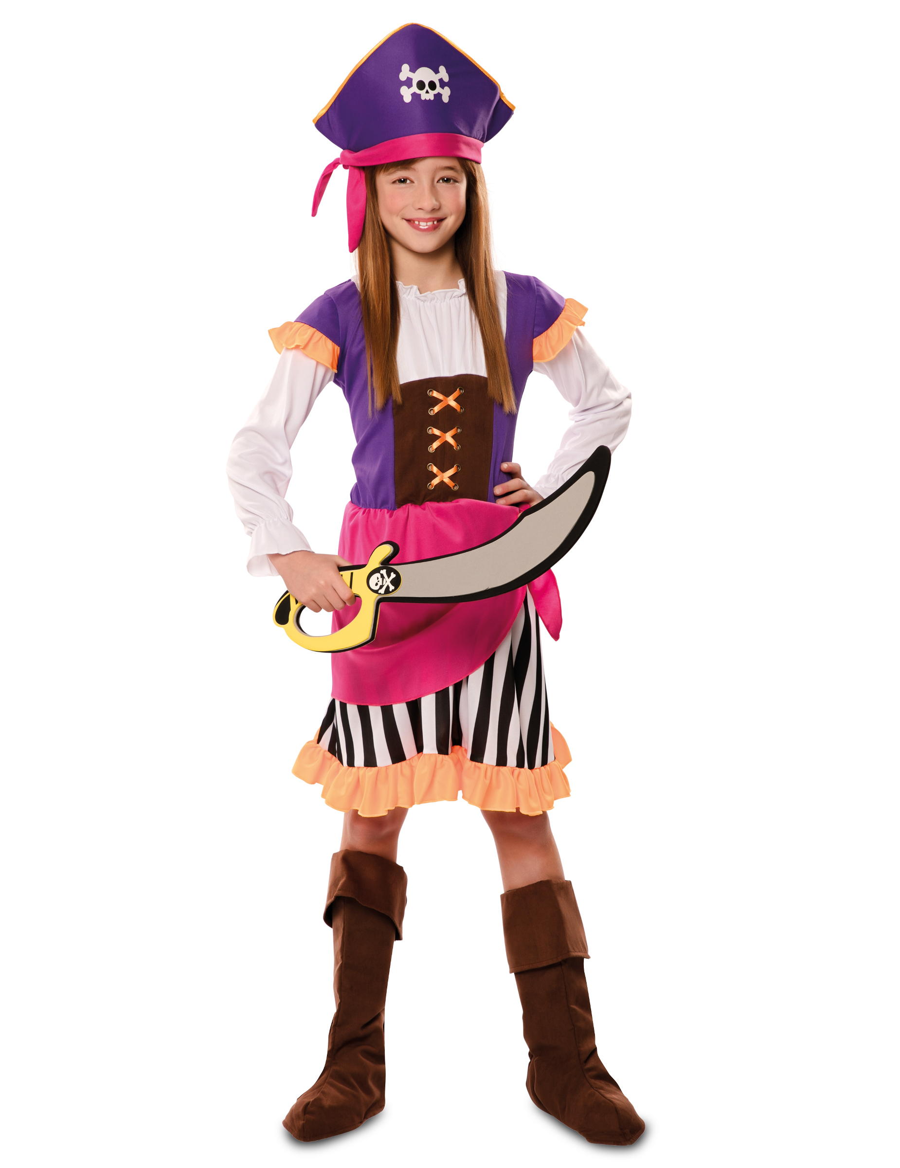 Piraten-Kostüm für Mädchen Faschingskostüm violett-pink von EUROCARNAVALES