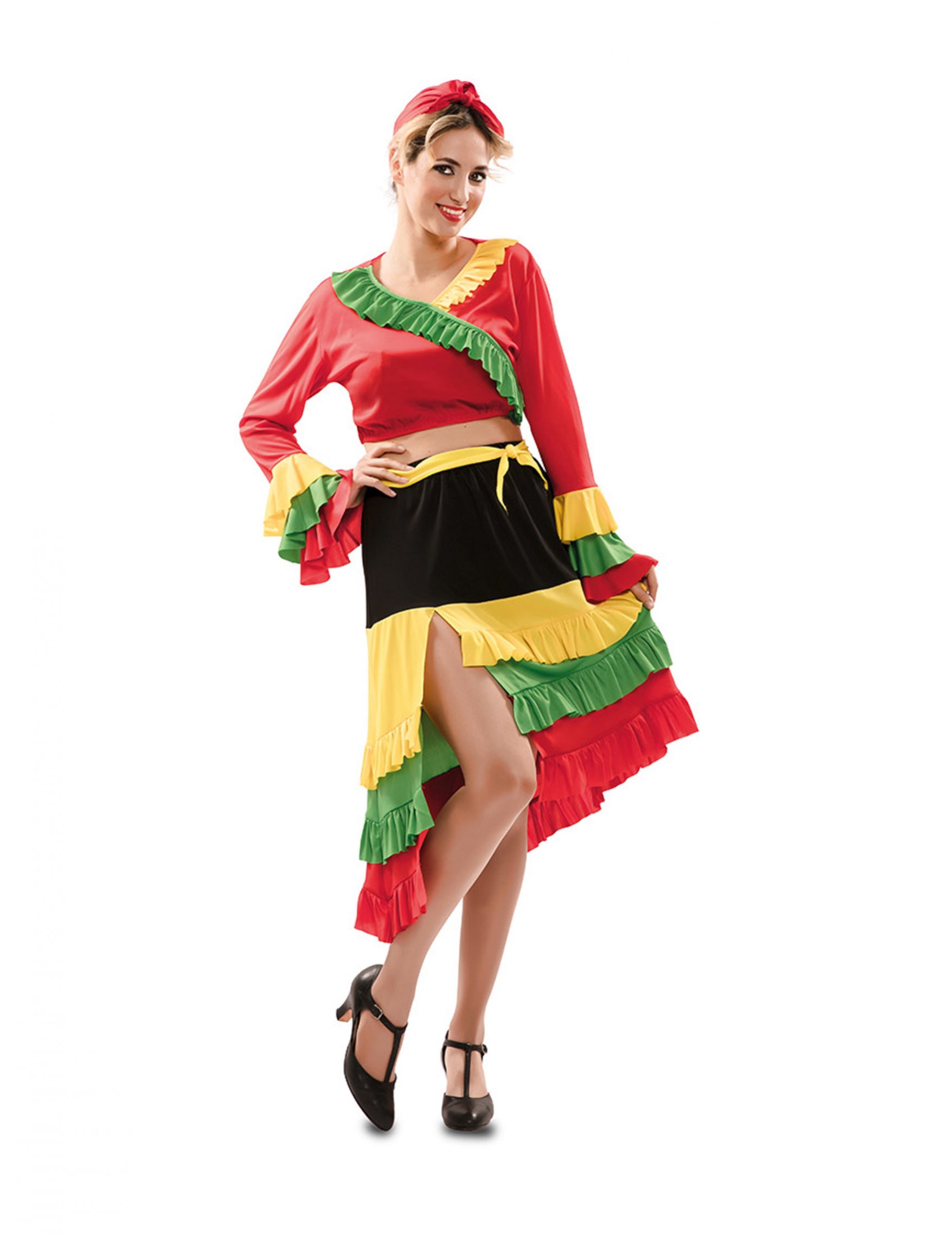 Traditionelles Tänzerin-Kostüm für Damen Faschingskostüm rot-gelb-schwarz von EUROCARNAVALES