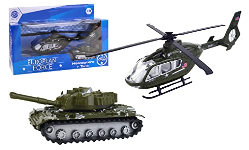 EUROPEAN FORCE - Hubschrauber und Panzer - Interventionsfahrzeuge - 020346 - Khaki - Metall - Militär - Kinderspielzeug - Miniatur - 17 cm x 6 cm - Ab 3 Jahren von EUROPEAN FORCE