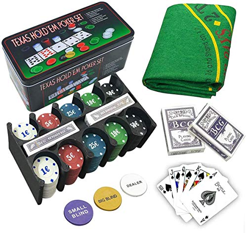 Poker Set | Pokerkoffer mit Buttons, Chips und Tischmatte | 200 Chips und 2 54-teilige Spiele | EUROXANTY Gesellschaftsspiele von EUROXANTY