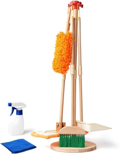 Kinder Putzset aus FSC Zertifizierung Holz | Mit Kinderbesen, Wischmop, Kehrschaufel, Staubwedel und Vielem mehr | Spielzeug für Kinder ab 3 Jahren, Kinder Reinigung Set, Montessori Spielzeug von EURYUNG