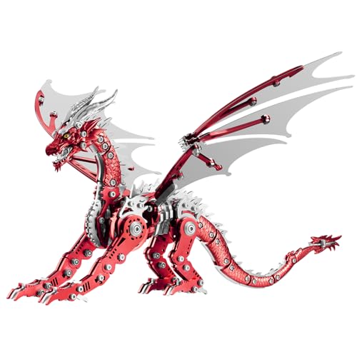 EUSP.LONGPIN 3D-Puzzles für Erwachsene, Metall-Dinosaurier-Puzzle-Bausatz, Sammelobjekte mechanischer Ingenieurkunst für Heim- und Bürotisch-Dekoration sowie Geschenk (Rot) von EUSP.LONGPIN