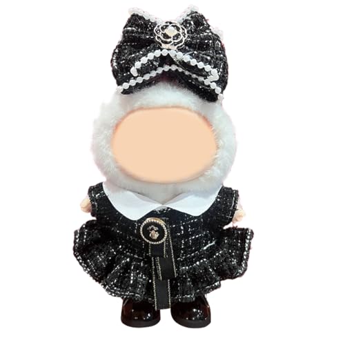 EUYRVAW Labubo Kleidung, 2 Stück, 17 cm, kompatibel mit Labubo-Puppe, schwarzes Puppenzubehör mit Rock und Schleife, Haarspange, für Jungen und Mädchen als beste Geschenke (ohne Puppe) von EUYRVAW