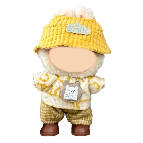 EUYRVAW Labubo Kleidung, 3 Stück, 17 cm, kompatibel mit Labubo-Puppe, gelbes Puppenzubehör mit Hut, Oberteil und Hose, für Jungen und Mädchen als beste Geschenke (ohne Puppe) von EUYRVAW