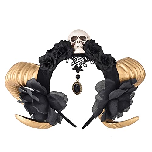 EUYueli Hexenblumen-Dekor, Schafshorn, Haarreif, Film, böses Horn für Stirnband, Gothic, Cosplay, Kostüm, Kopfschmuck EUYueli Hexenblumen-Dekor, Schafshorn, Haarreif, Film, böses Horn für Stirnband, Gothic, Cosplay, Kostüm, Kopfschmuck von EUYueli