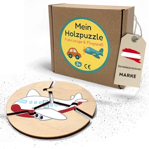 EV® Mein erstes Holzpuzzle - Fahrzeuge und Flugspaß | 3-Teilig mit 9 Motiven | Hochwertiges Kinderspielzeug aus Nachhaltigem Italienischem Holz – Das Perfekte Puzzle ab 2 Jahren von EV Home Creations