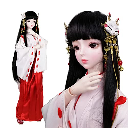 EVA BJD Japanese Witches Girl 1/3 BJD Doll 24.4in 62cm Kimono Jointed Dolls + Full Accessory ji gong Female dolls Inuyasha Decoration von EVA BJD