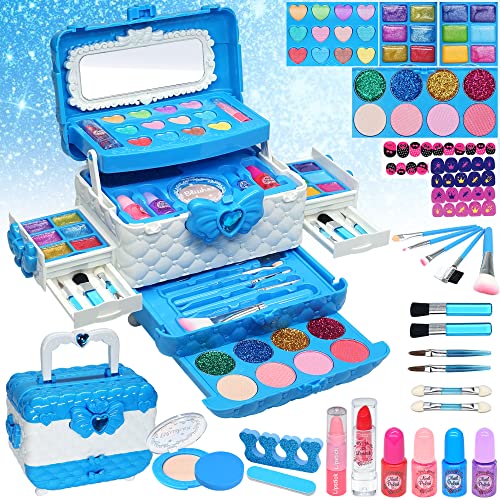 Kinderschminke Set Mädchen Kinder Make Up Set - 57PCS Kinder Schminkset Mädchen,Kinder Schminkkoffer Mädchen Spielzeug, Halloween Weihnachts Geburtstags Geschenke für Mädchen 4 5 6 7 8 9 10-12Jahre von EVACOK