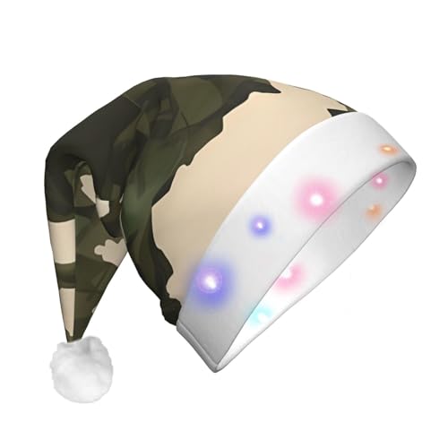 EVANEM Plüsch-Weihnachtsmütze mit LED-Lichtern, Armee-Tarnmuster, für Erwachsene von EVANEM