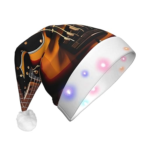 EVANEM Plüsch-Weihnachtsmütze mit LED-Lichtern, Instrumental-Gitarre, beleuchteter Hut für Erwachsene von EVANEM