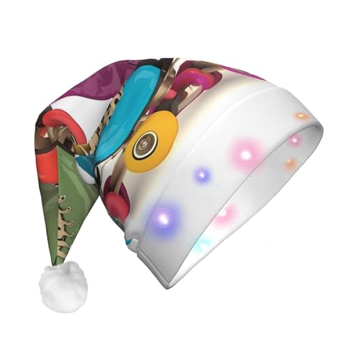 EVANEM Plüsch-Weihnachtsmütze mit LED-Lichtern, Retro, bunte Rollschuhe, 1 Weihnachtsmütze für Erwachsene von EVANEM