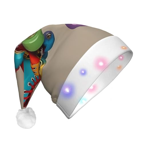 EVANEM Plüsch-Weihnachtsmütze mit LED-Lichtern, Retro, bunte Rollschuhe, Weihnachtsdekoration, für Erwachsene von EVANEM
