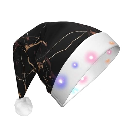 EVANEM Plüsch-Weihnachtsmütze mit LED-Lichtern, Schwarz / Gold, Marmor, für Erwachsene von EVANEM