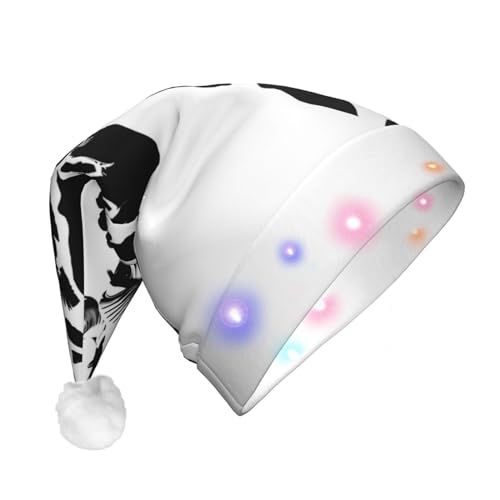 EVANEM Plüsch-Weihnachtsmütze mit LED-Lichtern, Schwarz und Weiß, Giraffen-Motiv, für Erwachsene von EVANEM
