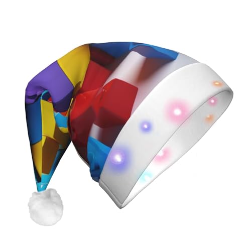 EVANEM Plüsch-Weihnachtsmütze mit LED-Lichtern, bunte Bausteine, Weihnachtsmütze für Erwachsene von EVANEM
