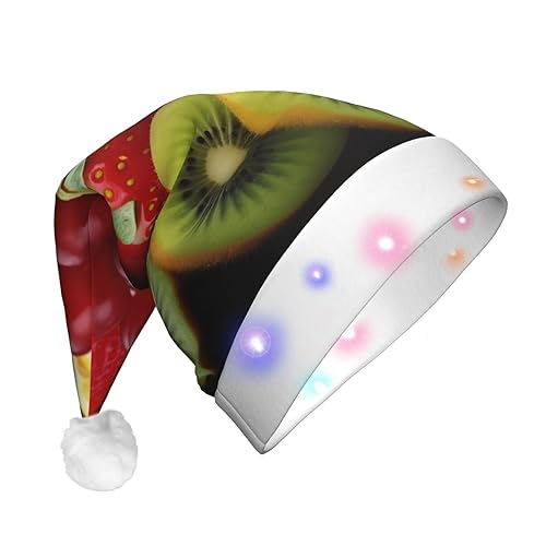 EVANEM Plüsch-Weihnachtsmütze mit LED-Lichtern, frisches Obst, Weihnachtsmütze für Erwachsene von EVANEM