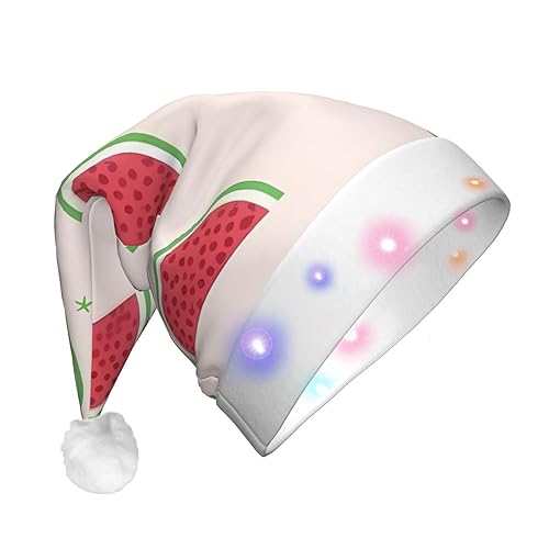 EVANEM Plüsch-Weihnachtsmütze mit LED-Lichtern, rosa Wassermelone, beleuchtet, für Erwachsene von EVANEM
