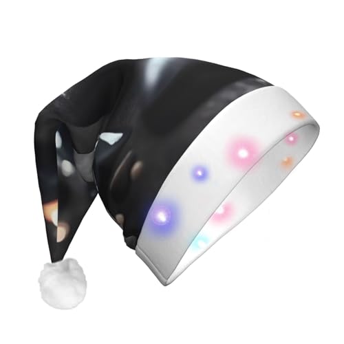 EVANEM Plüsch-Weihnachtsmütze mit LED-Lichtern, schwarzes Mystery-Herz, Stein, beleuchteter Hut für Erwachsene von EVANEM