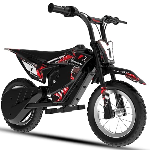 EVERCROSS Kinder-Elektromotorrad mit 12“ Breiten Reifen, 8/16KM/H Geschwindigkeitsmodi & 12KM Reichweite, Scheibenbremssystem, für Kinder von 3-7 Jahren (Rouge) von EVERCROSS